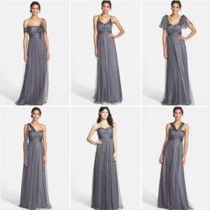 Jenny Yoo Annabelle Convertible Bridesmaid Maxi Gown in Grey Olive Green | 6